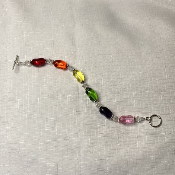 Handcrafted Rainbow Jellybean Bracelet w/crystals - Picture 7 of 7
